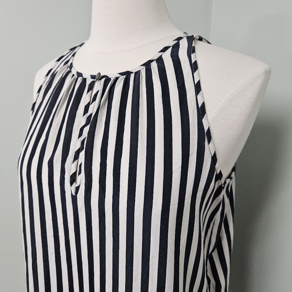 J. Crew Carousel Button Vertical Stripe Sillk Tank Blouse Navy or Black White - Picture 4 of 12